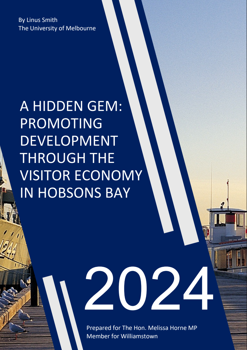 Cover page of 'A Hidden Gem: Promoting Development through the Visitor Economy in Hobsons Bay', 2024